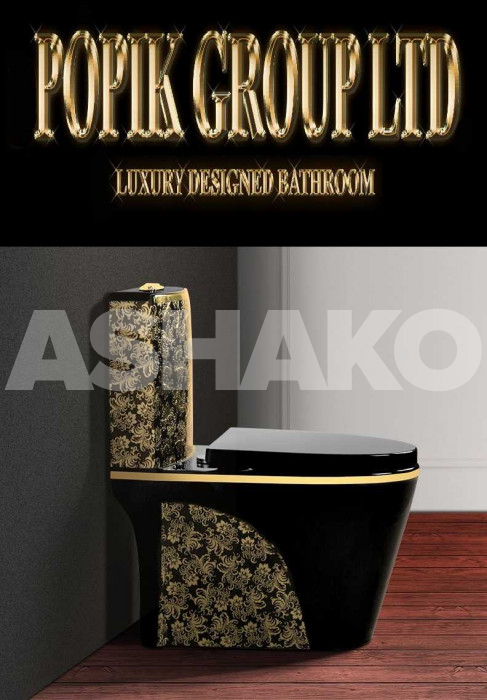 Black luxury toilet with flowers WC