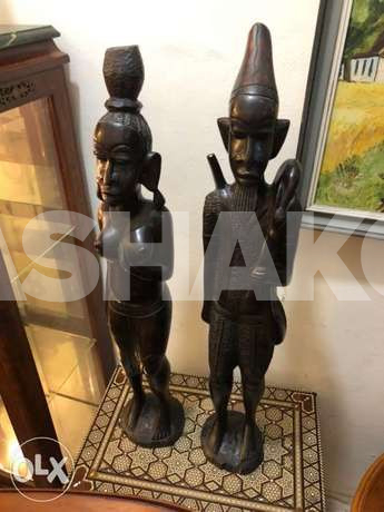 تمثال ابانوس افريقي قديم عدد ٢ رجل و امرأة...