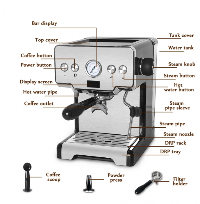 Itop 15 Bar Italian Semi-Automatic Coffee Maker Cappuccino 2 Image