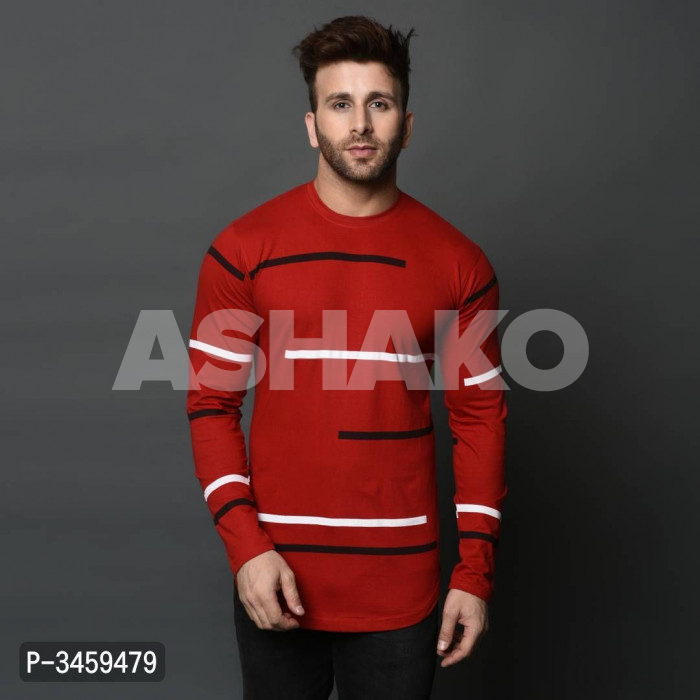 Men's Red Cotton Printed Round Neck Tees