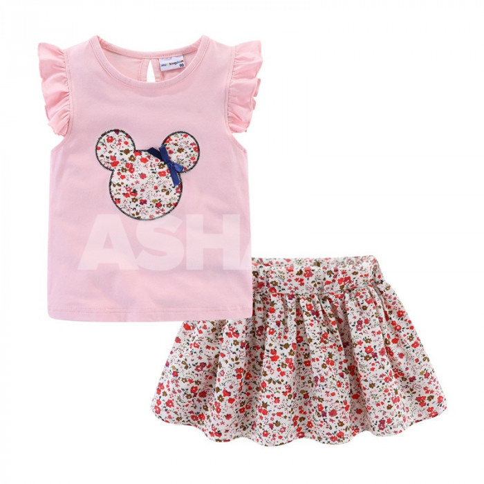 Mudkingdom Cute Girls Clothes Sets Floral 2Pcs Cartoon Kids Ruffle Sleeve Tank Top and Skirt Outfits for Girl Clothing Adorable